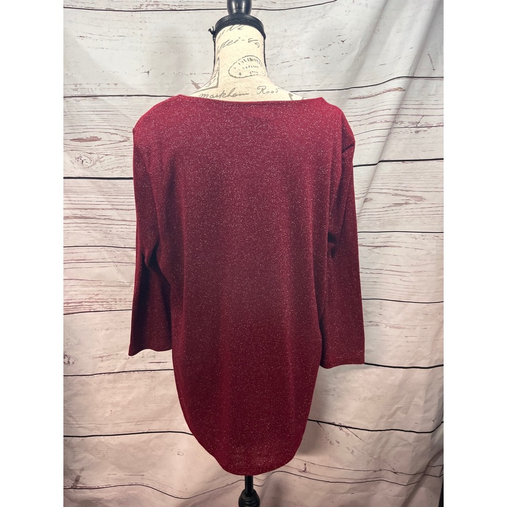 JM Collection Womens XXL Burgundy Metallic Shimmer 3/4 Sleeve Tunic Blouse Top - Picture 4 of 4
